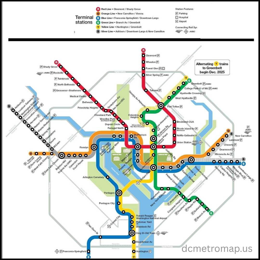 DC Map with Metro Stops